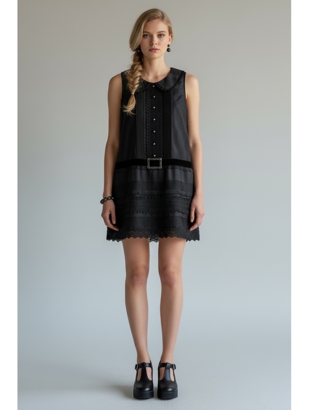 Anna Sui for Target Black Belted Mini Shirtdress Goth Mod Flapper – Size S